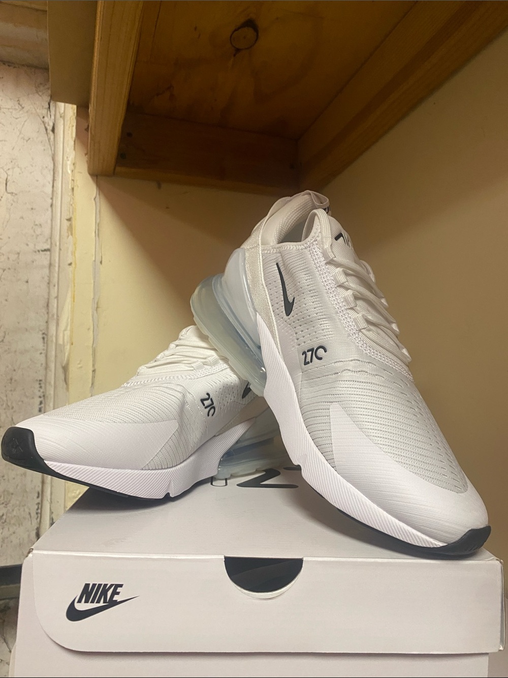 Nike Men’s 270 White Mesh Sneakers with Black Accents